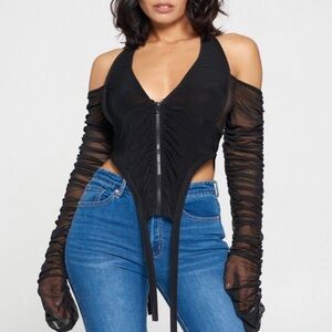 Black Sheer Long Sleeve Women's Top